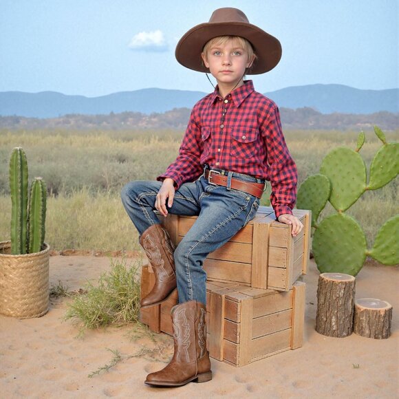 Unisex Child Brown Mid Calf Glitter Toddler Cowboy Boot Little Big Kids Western - Picture 2 of 8